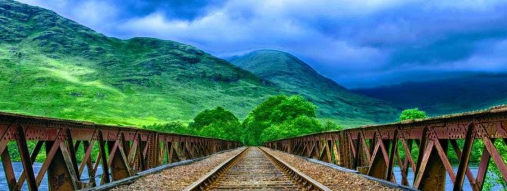 train tracks and mountain